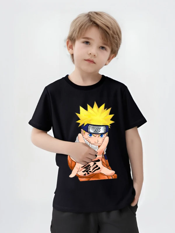 ナルト Tシャツファッション綿半袖少年服ヒップホップ夏トップスラウンドネック子供服かわいい漫画アウトドアウェア