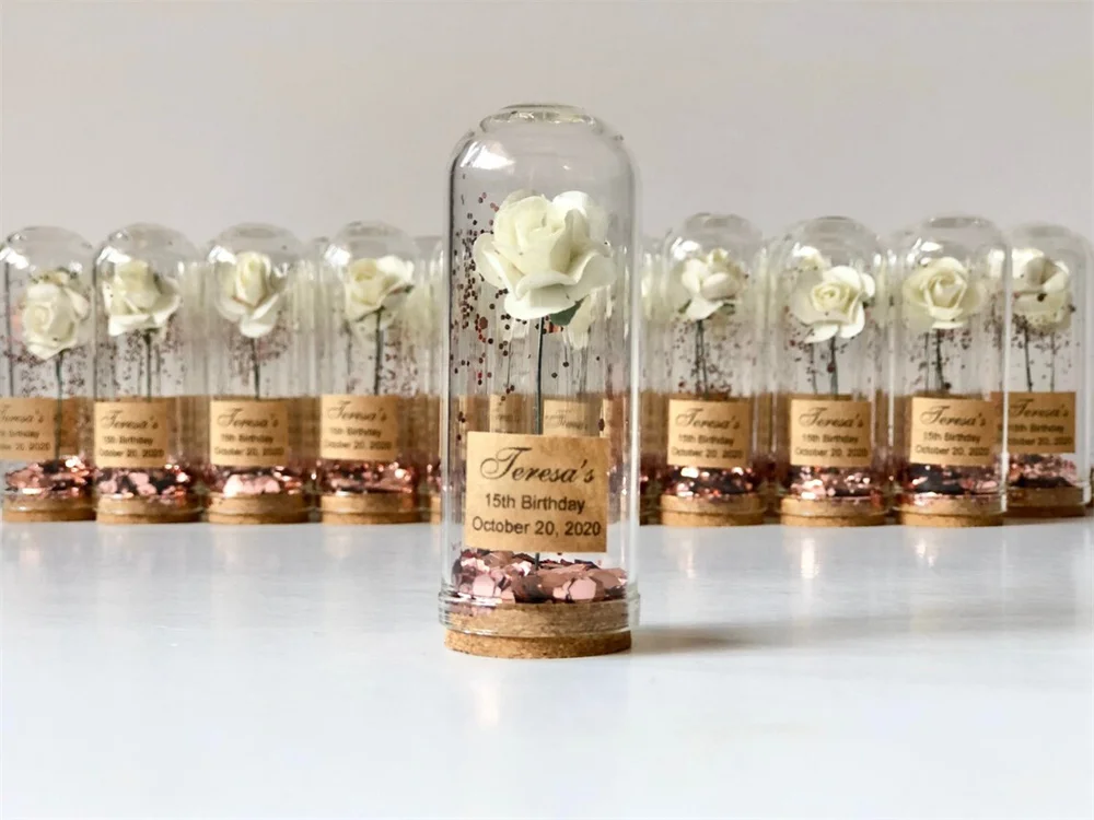 Party Favors for Guests, Personalized Wedding Favors, Cloche Glass Dome Custom Favors, Beauty and the Beast Favors, Sweet