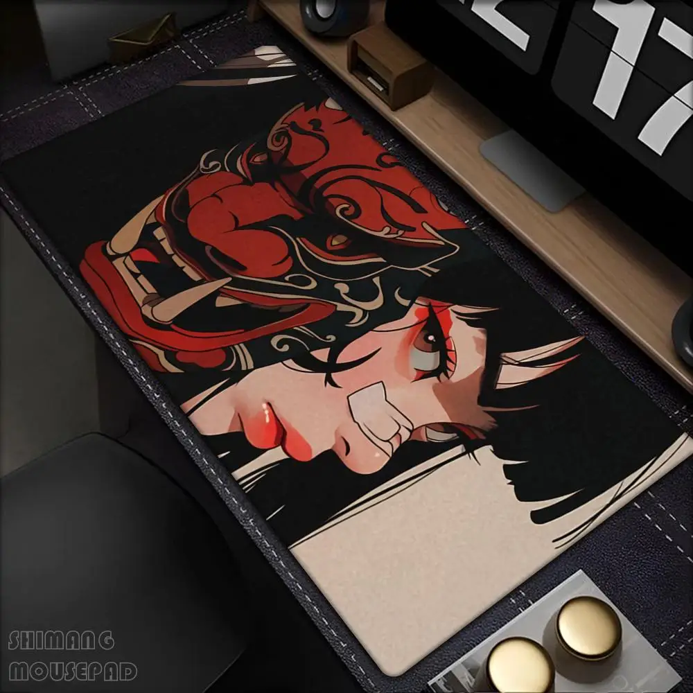 

Gamer Mouse Pad Oni Devil Mask Rubber Mouse Mat Anime Girls Large Gaming Mousepad Game HD Print Keyboard Pad Non-Slip Desk Mat