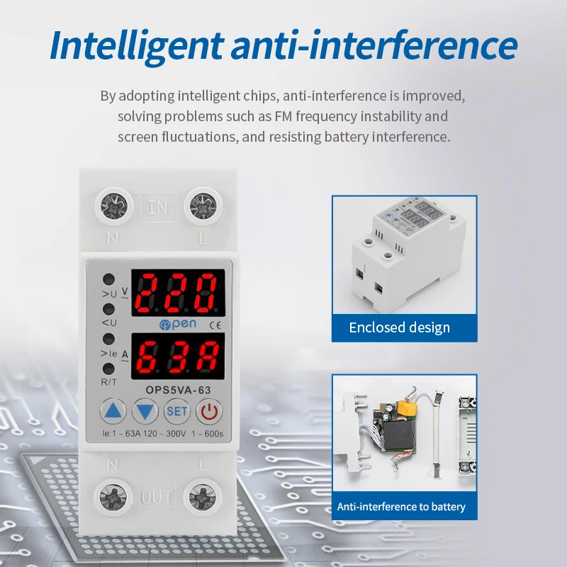 

63A 230V Din rail adjustable over under voltage protective protector relay protection digital electric voltage protector