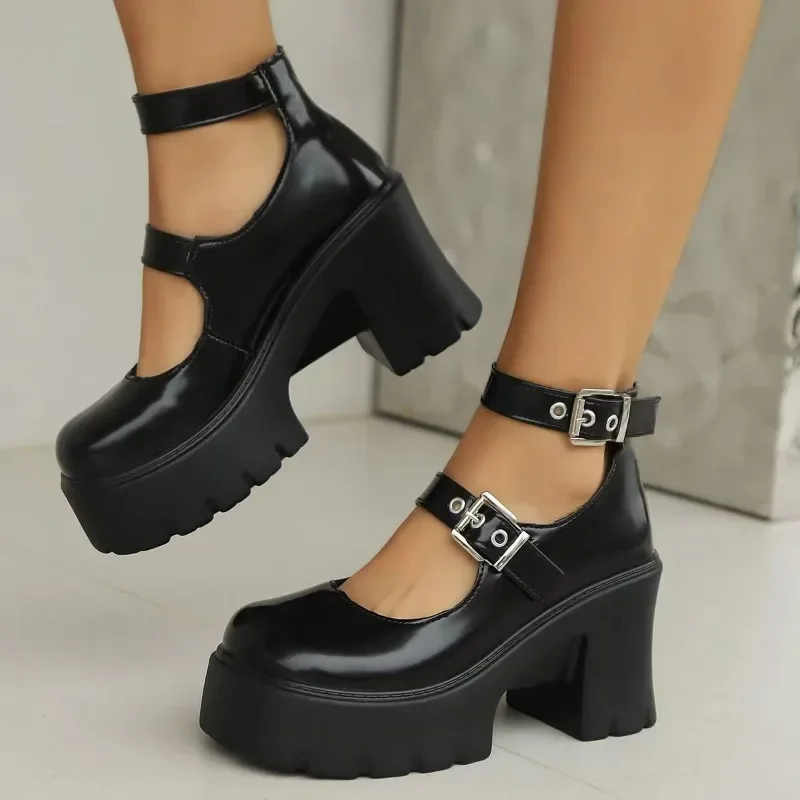 

Lolita High Heels Girls 2024 Thick Sole Mary Jane Shoes Women's Plus Size Thick Heels Gothic Shoes High Heel Sandals Female