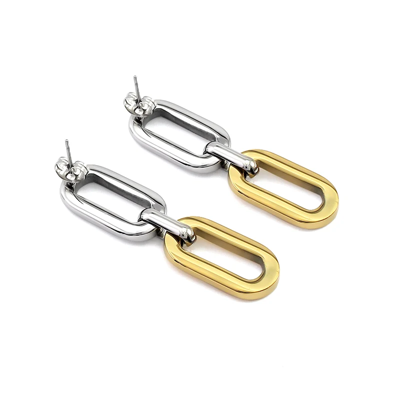 Rectangular Links Geometric Mix Color Long Drop Earrings for Women Stainless Steel Earrings Studs Everyday Wear