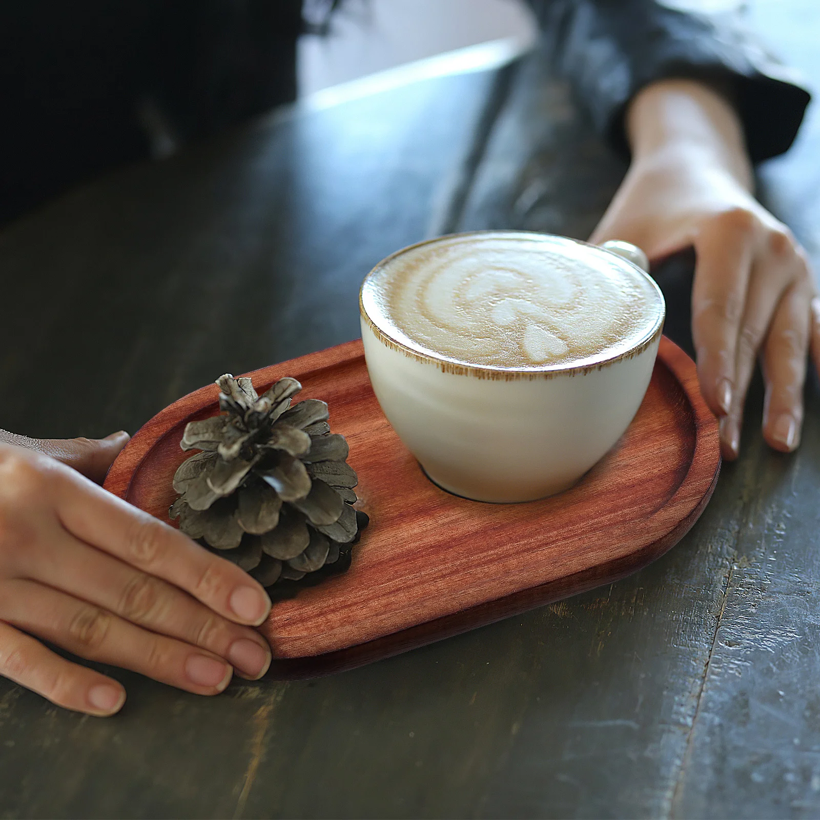 2 قطعة صواني تقديم خشبية لوح فحم بيضاوي للوجبات الخفيفة والسوشي طبق تقديم طبق خشبي مزخرف للمطبخ #3