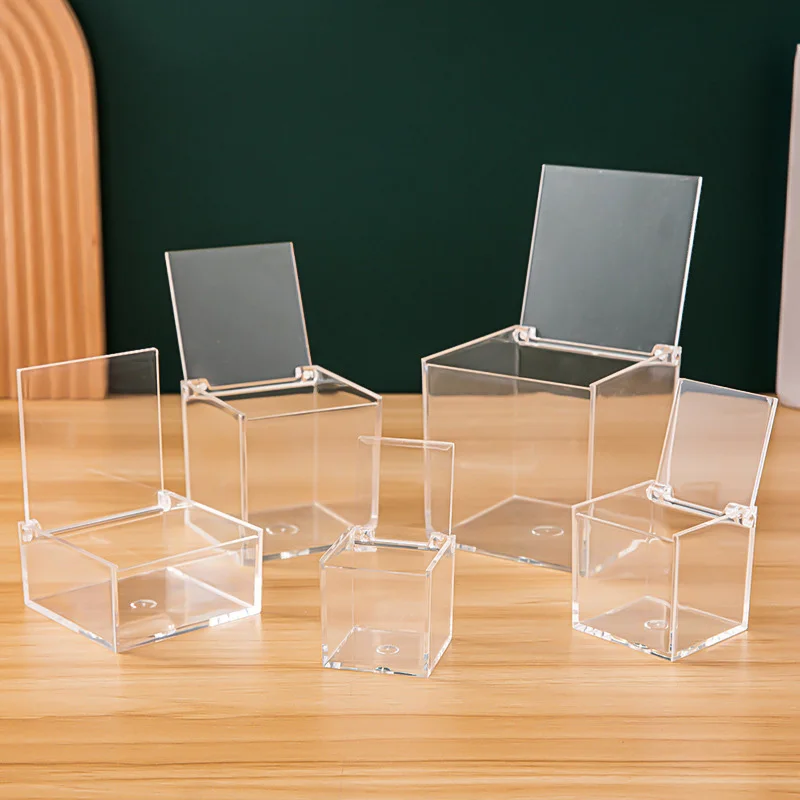 Transparent Acrylic Boxes Square Flip Cover Dustproof Storage Box Chocolate Candy Biscuit Headwear Jewelry Case Party Gifts Box