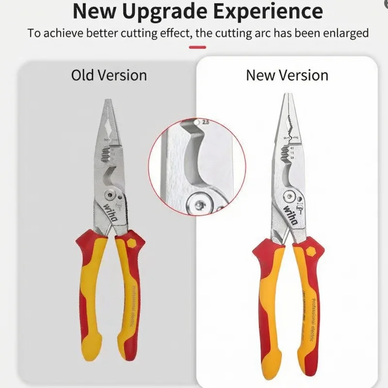 Pince isolée Wiha 8 en 1 1000V VDE, pince à coupe-câbles, pince à dénuder, outil multifonctionnel pour électricien, 45489