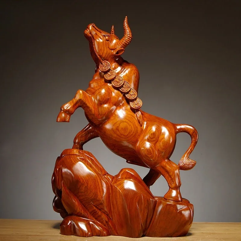 rosewood zodiac cow carving ornament home living room office decoration mahogany crafts