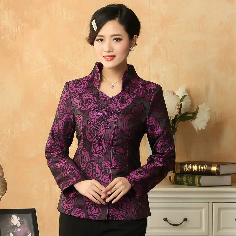 Femmes élégant Slim Fit manteau rouge vert violet Rose Jacquard tenue raffinement Qipao Style tenue pause thé Look porter 2024 printemps