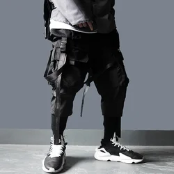 2023 High Quality Multi Mesh Pockets Patchwork Tactical Techwear Cargo Pants Mens Street Punk Hip Hop Trousers Jogger Hombre