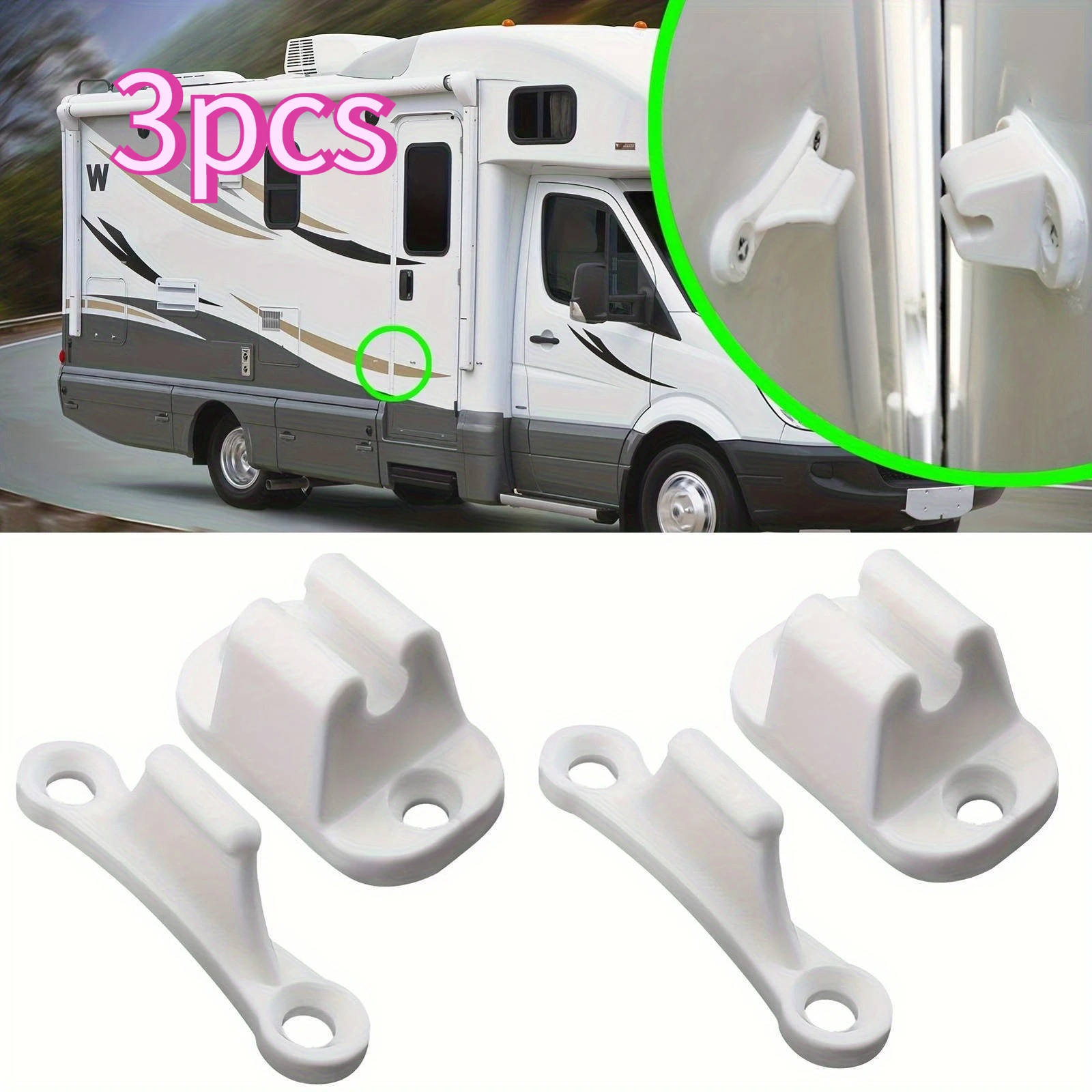 3pcs set RV Camper Door Push Holder Buckle Bracket Clip Gasket Bracket Plug for Camper RV Boat Auto Parts Replacement Kit