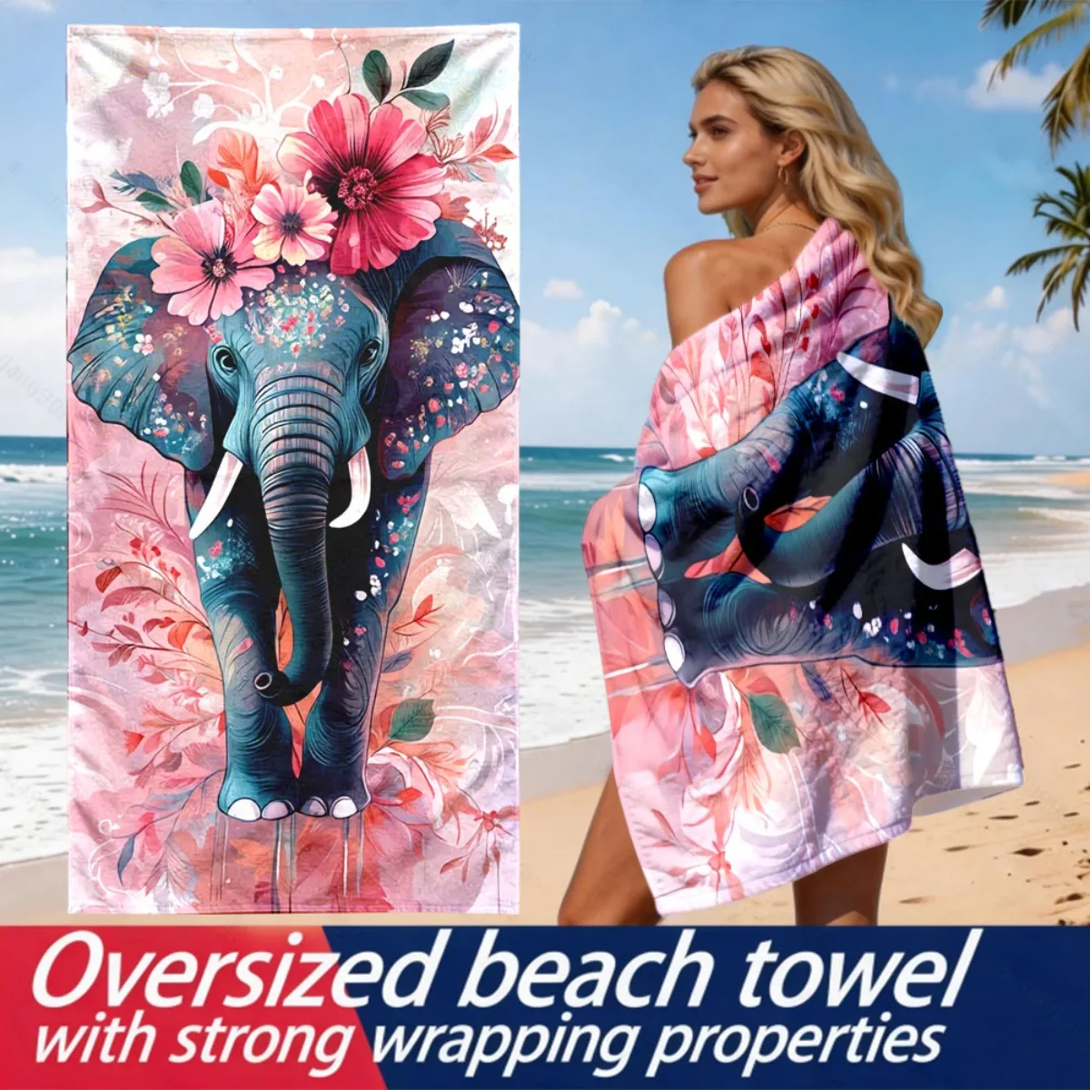 

Bohemian-style floral elephant polyester microfiber beach towel is highly absorbent, suitable for swimming and beach outings