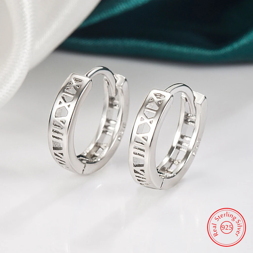 Pure 925 Sterling Silver Women's New Fashion Jewelry Roman Numerals Hoop Earrings XY0121