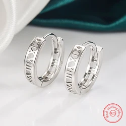 Pendientes de aro con números romanos para mujer, joyería de moda pura de Plata de Ley 925, XY0121