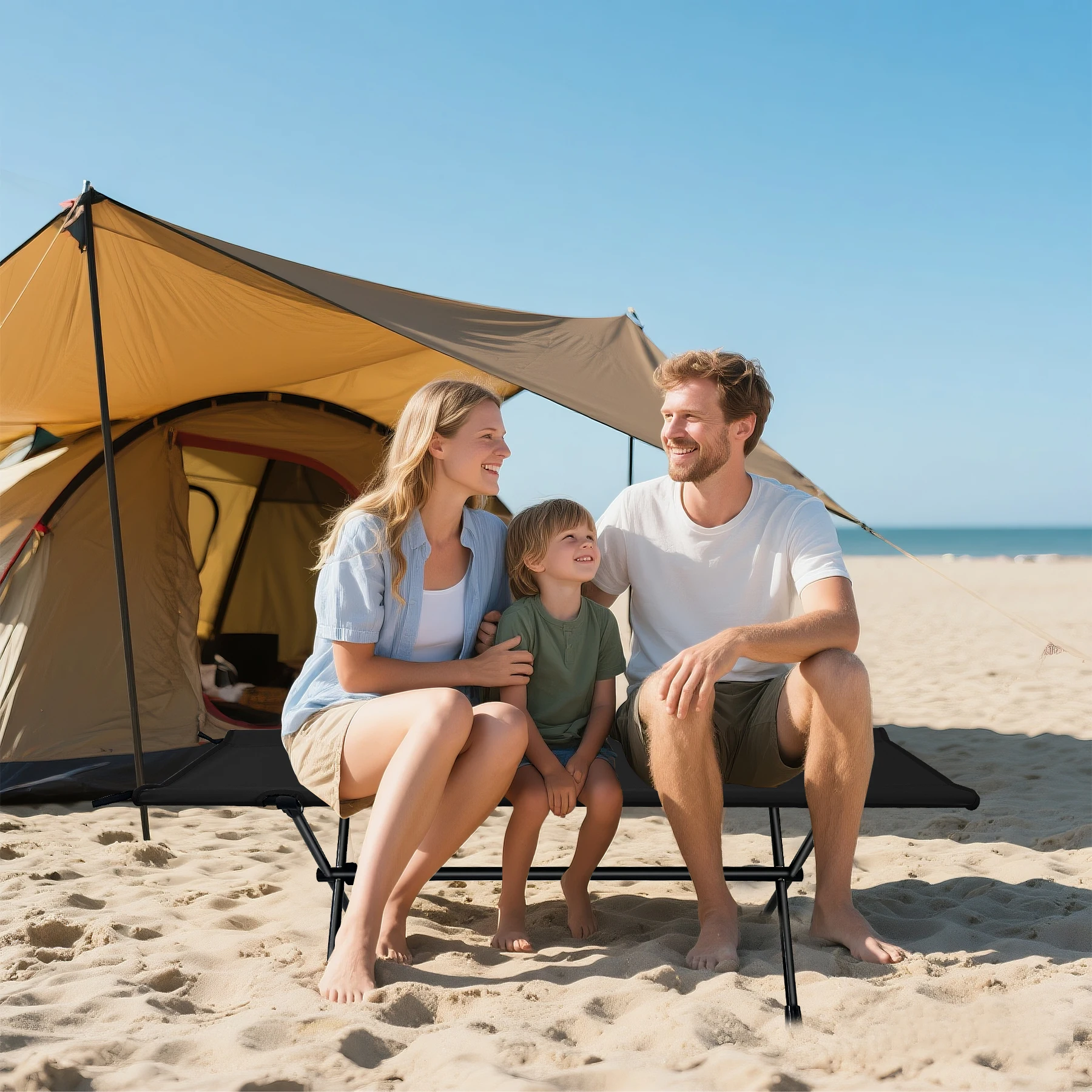 WESTTUNE كرسي طويل خارجي قابل للطي لشخصين مقعد تخييم خفيف الوزن قابل للطي مقعد مزدوج البراز للحديقة الخارجية