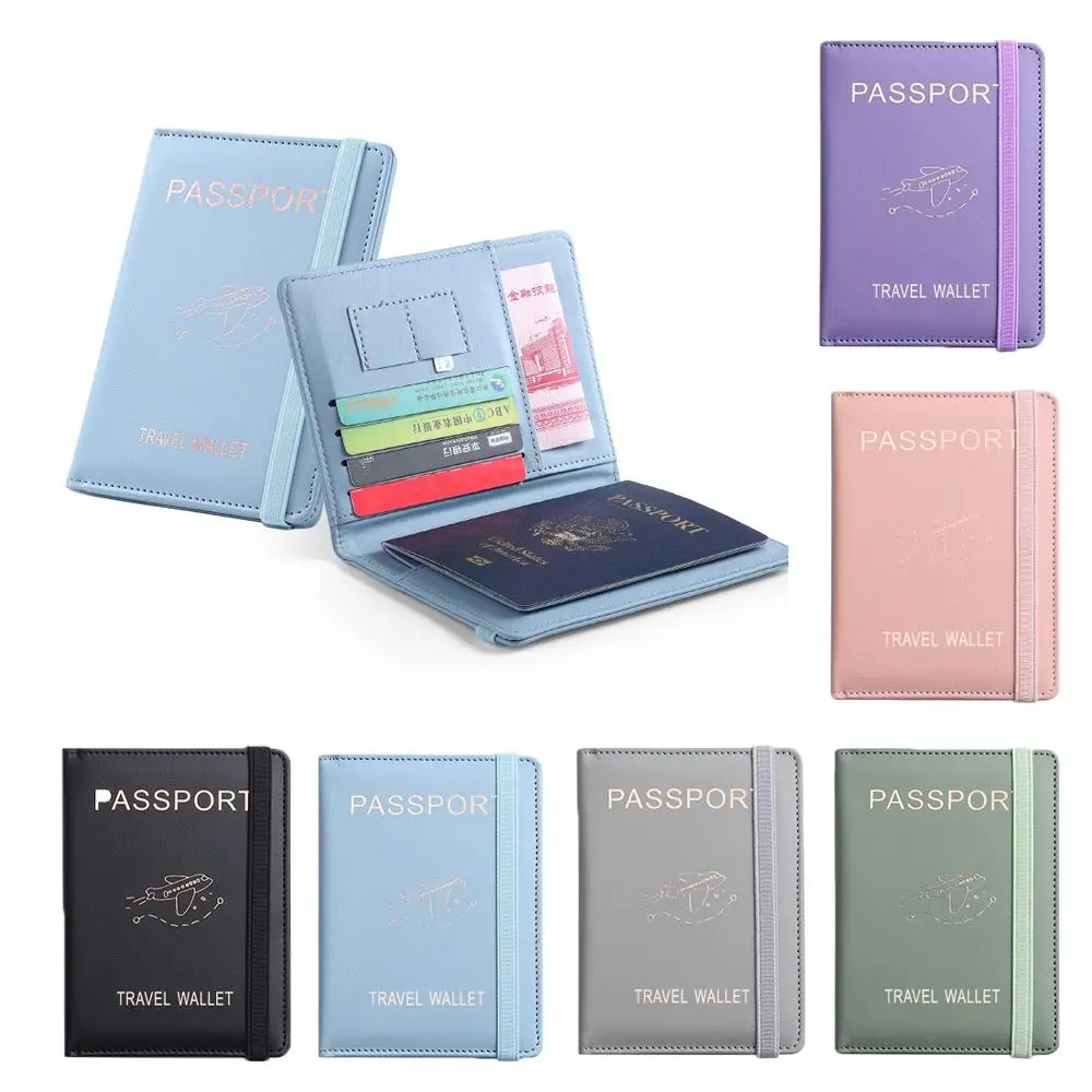 PU couro passaporte titular carteira, carta elegante impresso couro, Coin Purse, multi-posição RFID bloqueio, titular do cartão de identificação, viagem