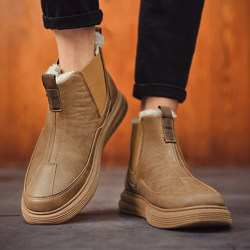 Botas de nieve para hombre, zapatos deportivos antideslizantes impermeables de invierno, botas altas, zapatos de algodón cálidos y gruesos con forro polar para hombre