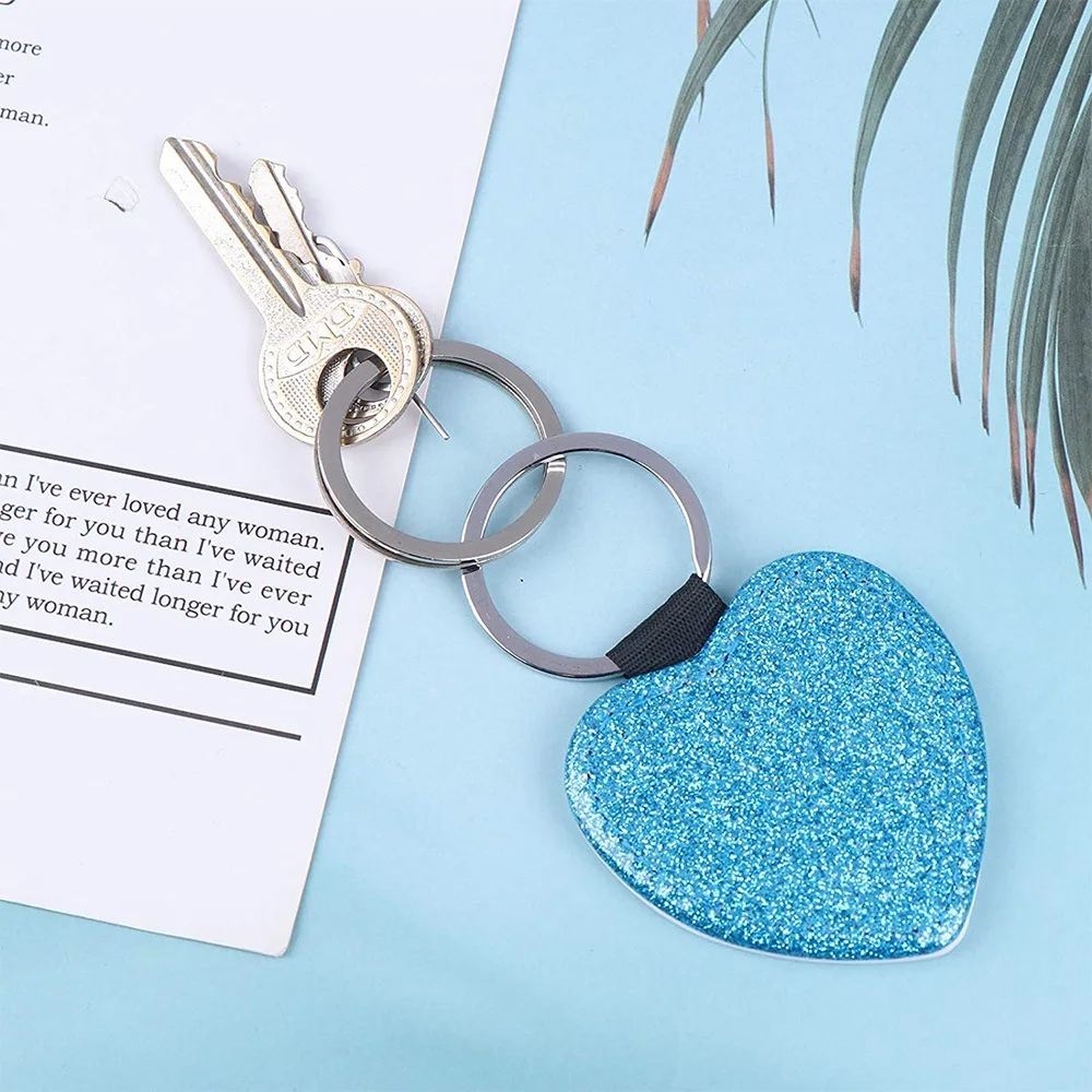 15 Pcs Sublimation Blanks Keychains PU Leather Heat Transfer Keychain with Key Rings DIY Blank PU Leather Keychain DIY