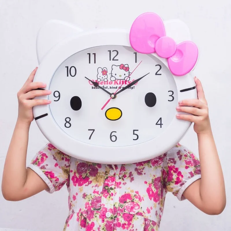 Hellokitty-Hello Kitty Hanging Clock, Large Noiseless, Cute Cartoon Clock, Kindergarten Bedroom, Children's Room