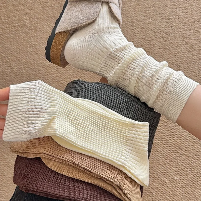 5 pares de calcetines de algodón puro para otoño e invierno para mujer, calcetines largos transpirables versátiles antibacterianos de color sólido para mujer