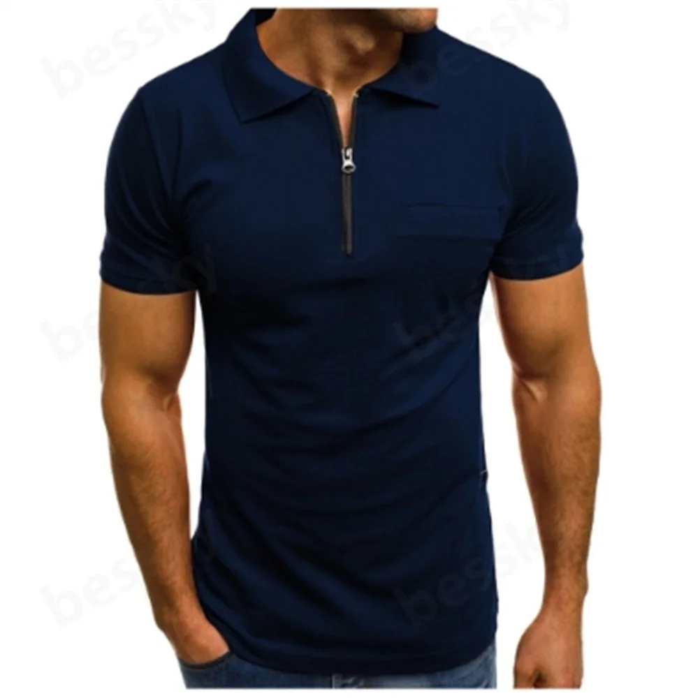 

Men's casual short sleeved lapel pocket zipper T-shirt top