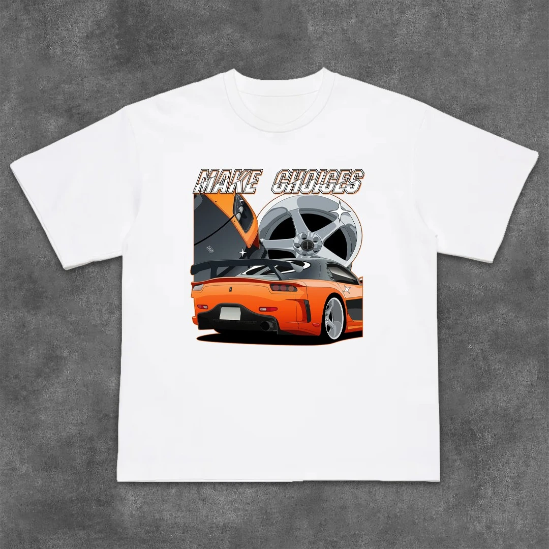 

Short-sleeved T-shirt Car Culture Street Versatile Loose Heavy Cotton Round Neck Half-sleeved Top Tee T-shirt Summer 2025 New