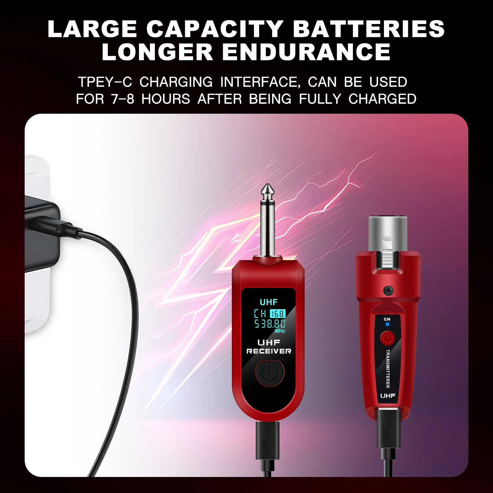 Red Color Professional wireless guitar XLR transmitter and receiver wireless mic system for BETA58 E945 mic audio mixer PA