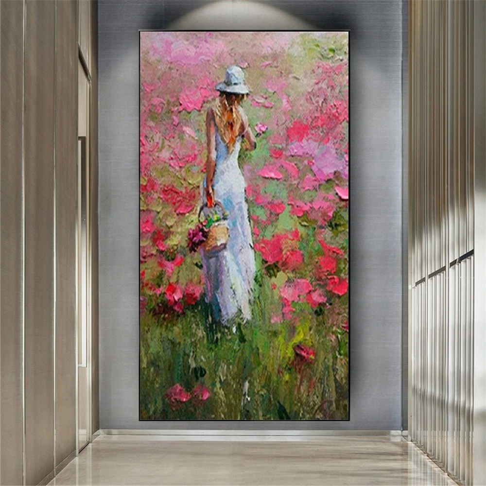 

Large Wedding Murals Handmade Color Garden Oil Painting Flower Canvas Poster Exhibition Wall Art For Living Room Decor Artwork