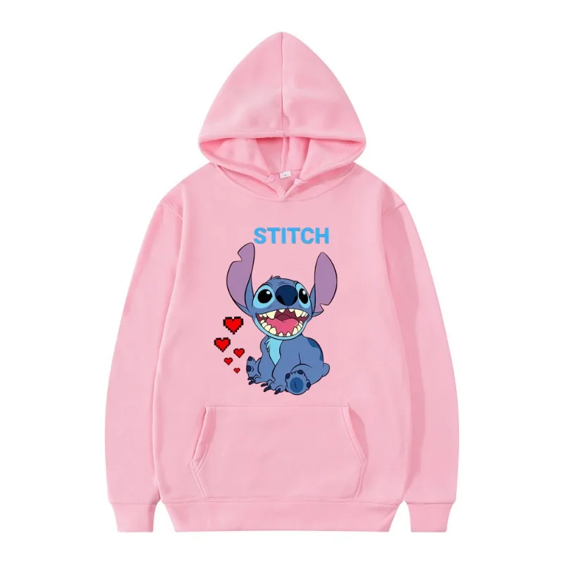 New Disney Stitch Print Hoodies Women Vintage Autumn Loose Hooded Shirt Grunge Street Sweatshirt Y2k Clothes Oversize Pullovers