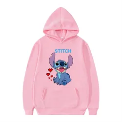 New Disney Stitch Print Hoodies Women Vintage Autumn Loose Hooded Shirt Grunge Street Sweatshirt Y2k Clothes Oversize Pullovers