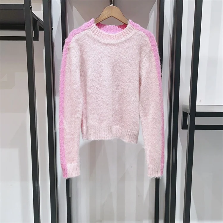 

Женский модный розовый вязаный свитер свободного кроя с длинными рукавами, милый, теплый, зимний, новинка, модель PU02