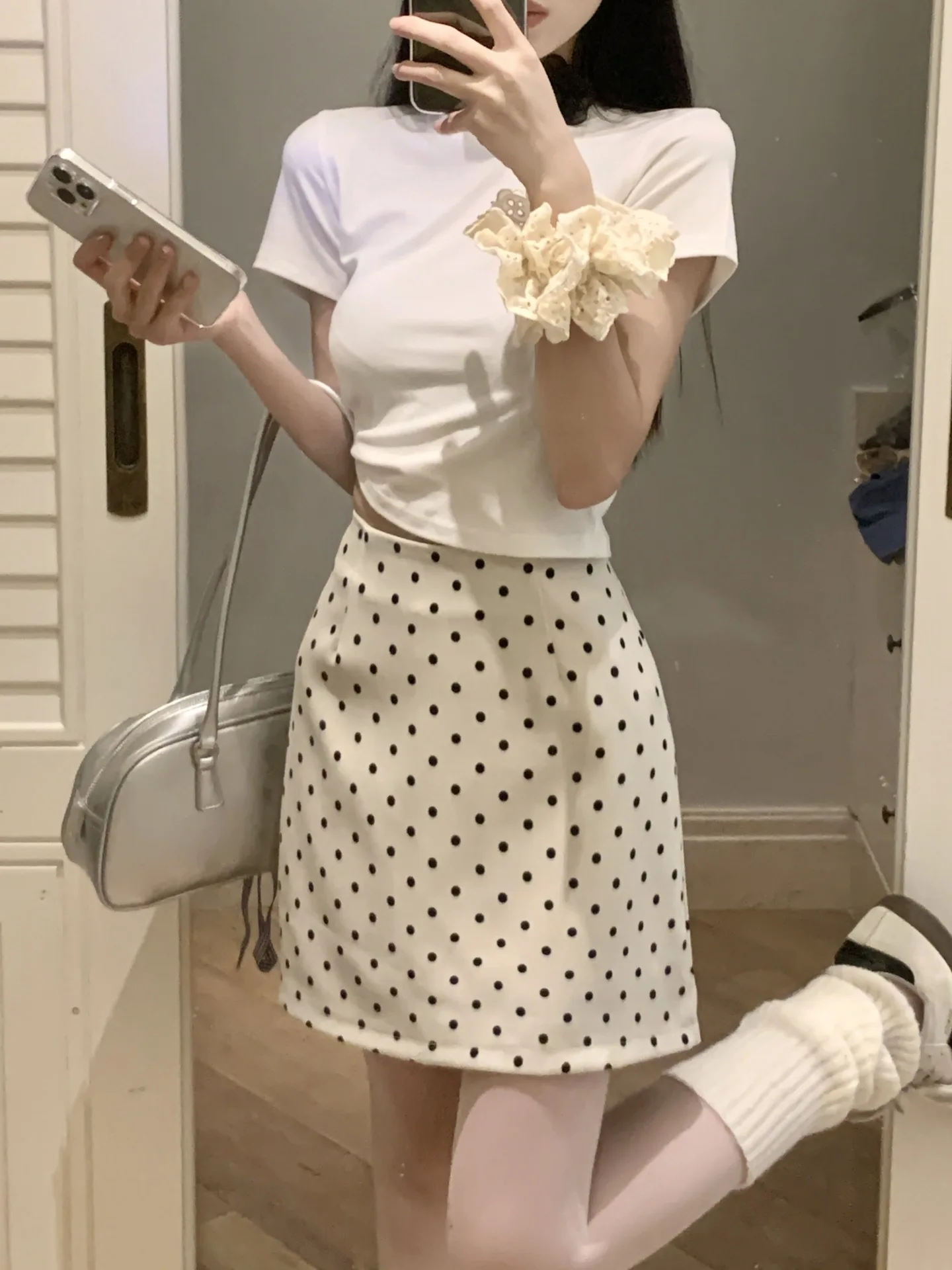 American-style Womens Fashion Black White Skorts Mini Skirts Dot Print Short Skirts Summer Casual Skirts for Party Streetwear