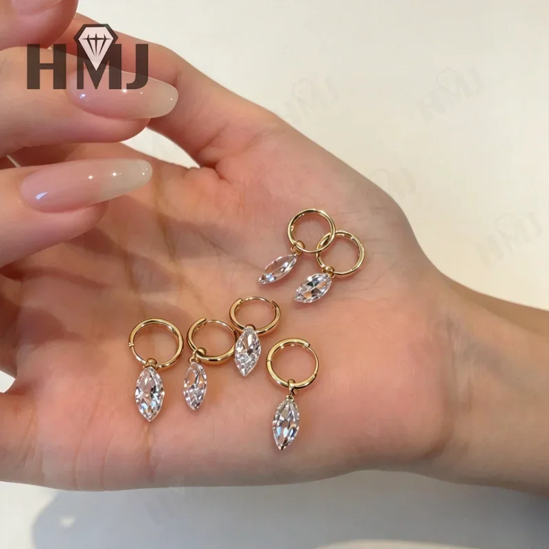 Ohrringe mit Kreolen, 2 Karat, im Labor gezüchteter Diamant, Marquise-Schliff, DEF, VS, 10 Karat Gold, für Damen, zum Ausgehen, als feiner Schmuck, Geschenk zum Jahrestag, Charms – Detail 6