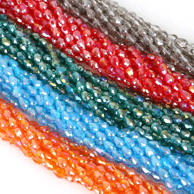 5x7 mm tropfenförmige facettierte Kristallglasperlen, bunte Glasperlen, lose Spacer-Perlen für die Schmuckherstellung, DIY-Zubehör – Detail 4