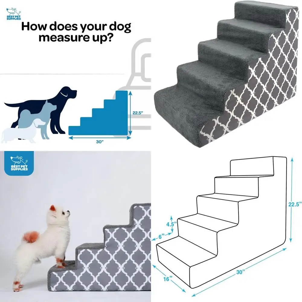 

Портативные поролоновые ступеньки для маленьких собак и кошек, 5-ступенчатая лестница для дома с нескользящим покрытием, серый решетчатый дизайн