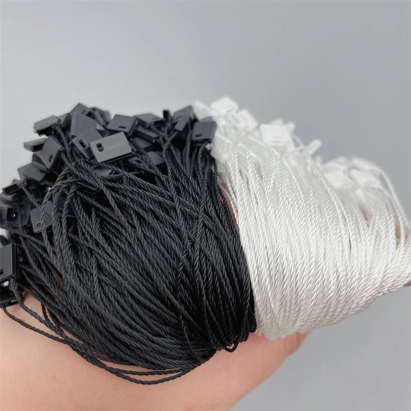 500pc White Black Tag Rope Plastic Square Polyester Rope Snap Lock Pin Loop Fasteners For DIY Garment Bag Tags Cards Accessories