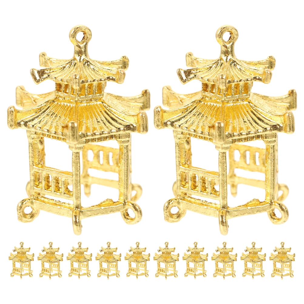 

12pcs Alloy Pendant Accessories DIY Bracelet Charms Jewelry Earring Hollow Pavilion Vintage Gold Tone Bead Findings Craft