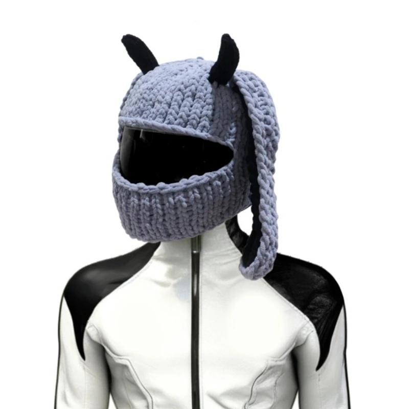 Comical Long Rabbits Ear Motorcycle Helmets Cover Knitted Plush Full Face Protections Cover for Riders Motorcyling Gear Dropship