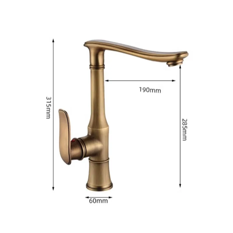 Antique Faucet Kitchen Hot and Cold Rotatable Retro Simple Creative Bathroom Above Counter Basin Single Hole Faucet Gold