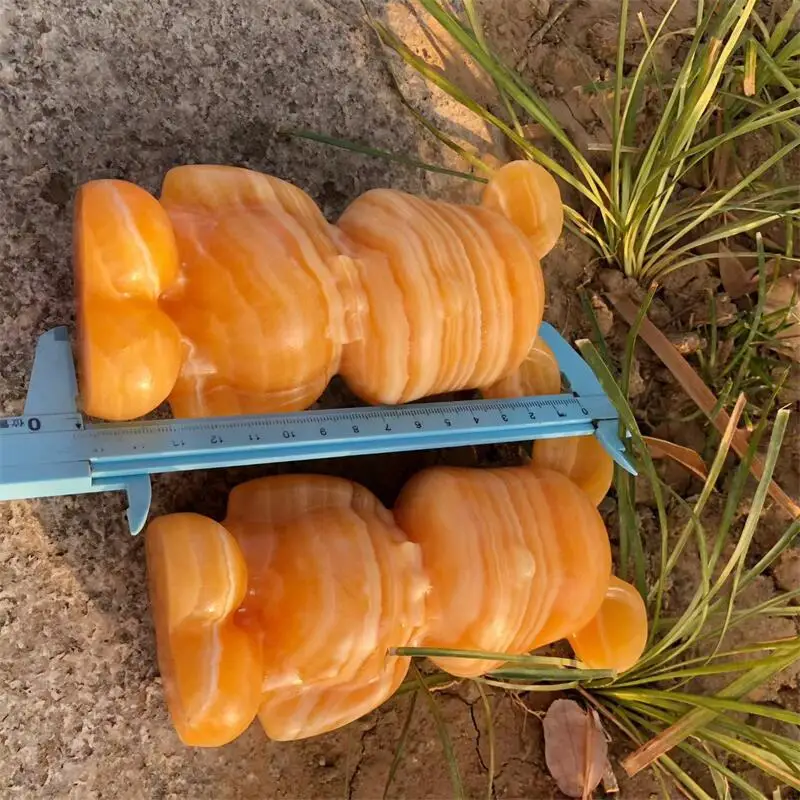 15CM Natural Orange Calcite Cartoon Bear Carving Polished Healing Powerful Statue For Home Decoration Gift 1pcs