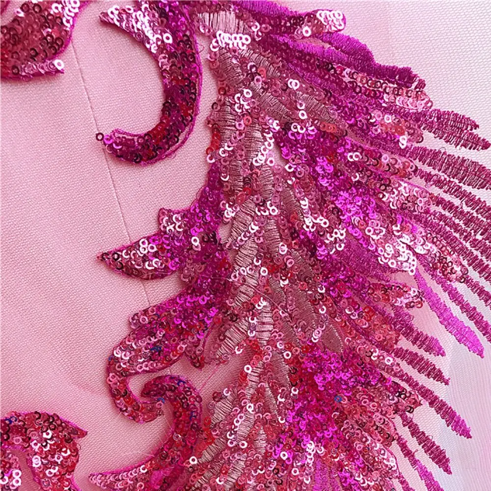 Handmade Phoenix Tail Feather Sequined Embroidery Patches DIY Sequins Patches Clothing Applique Stage Costumes