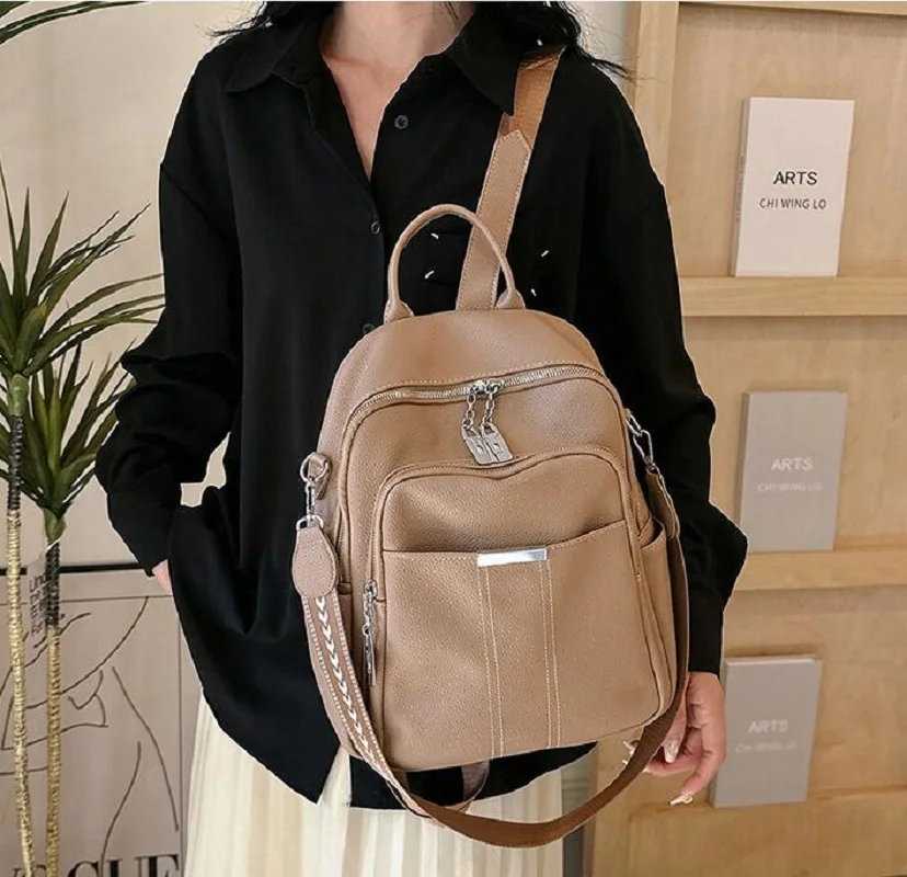 

2026 New Women's Fashion Luxury Large Capacity Backpacks High Quality Soft Leather Double Zipper Shoulder Bags Totes School Bag