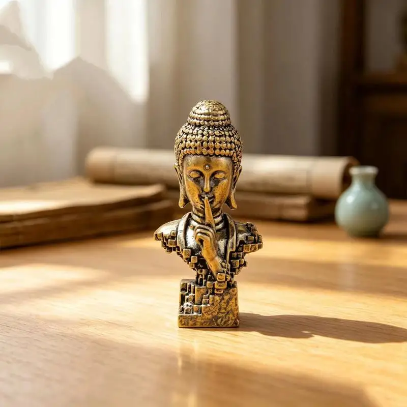 New 1/3pcs Brass Silent Buddhism Statue Desktop Ornament Vintage Buddhism Decoration Pocket Figure Home Office Decor