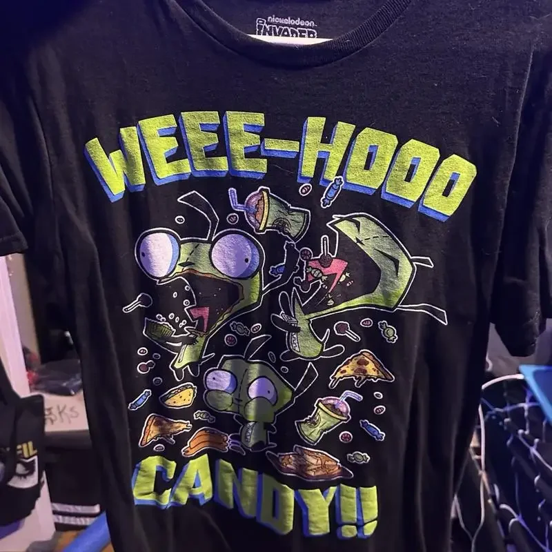 Camiseta INVADER ZIM GIR Talla Mediana WEE WOO CANDY Verde y Negro HOT TOPIC