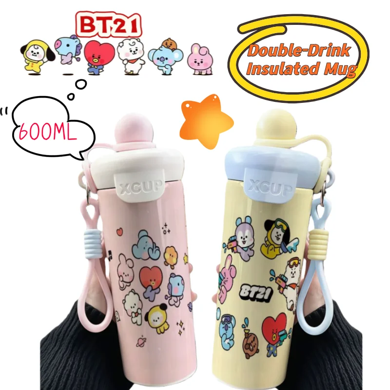 Новый BT21 koya Shooky mang chimmy Dad RJ креативный мультяшный термос большой емкости портативная соломенная чашка для прямого питья кофе