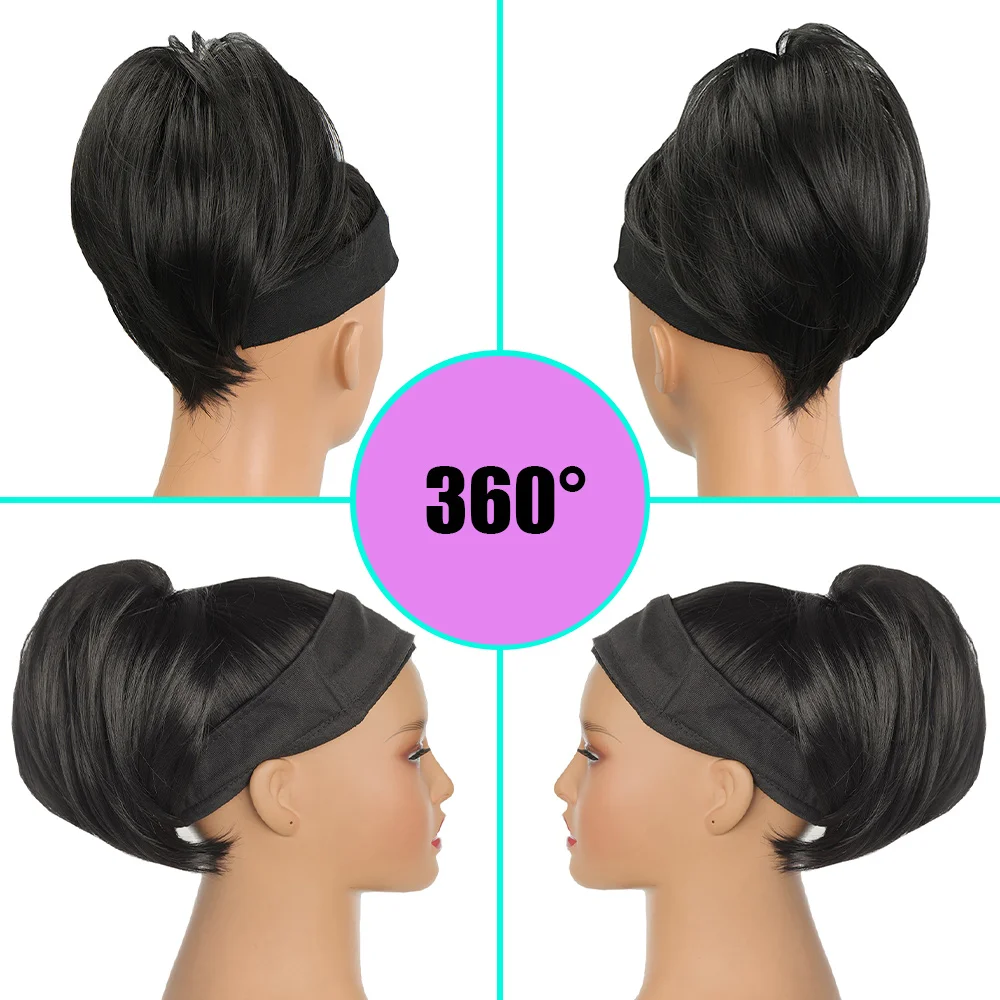 XG Bun wig short ponytail bun straight hair circle ponytail synthetic high bun suitable for daily wear