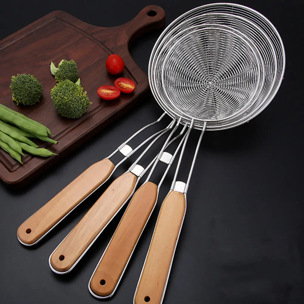 

1pc Stainless Steel Colander Spoon Heavy Duty Oil Skimmer For Frying Noodles Hot Pot Mesh Strainer Kitchen Supplies Slotted