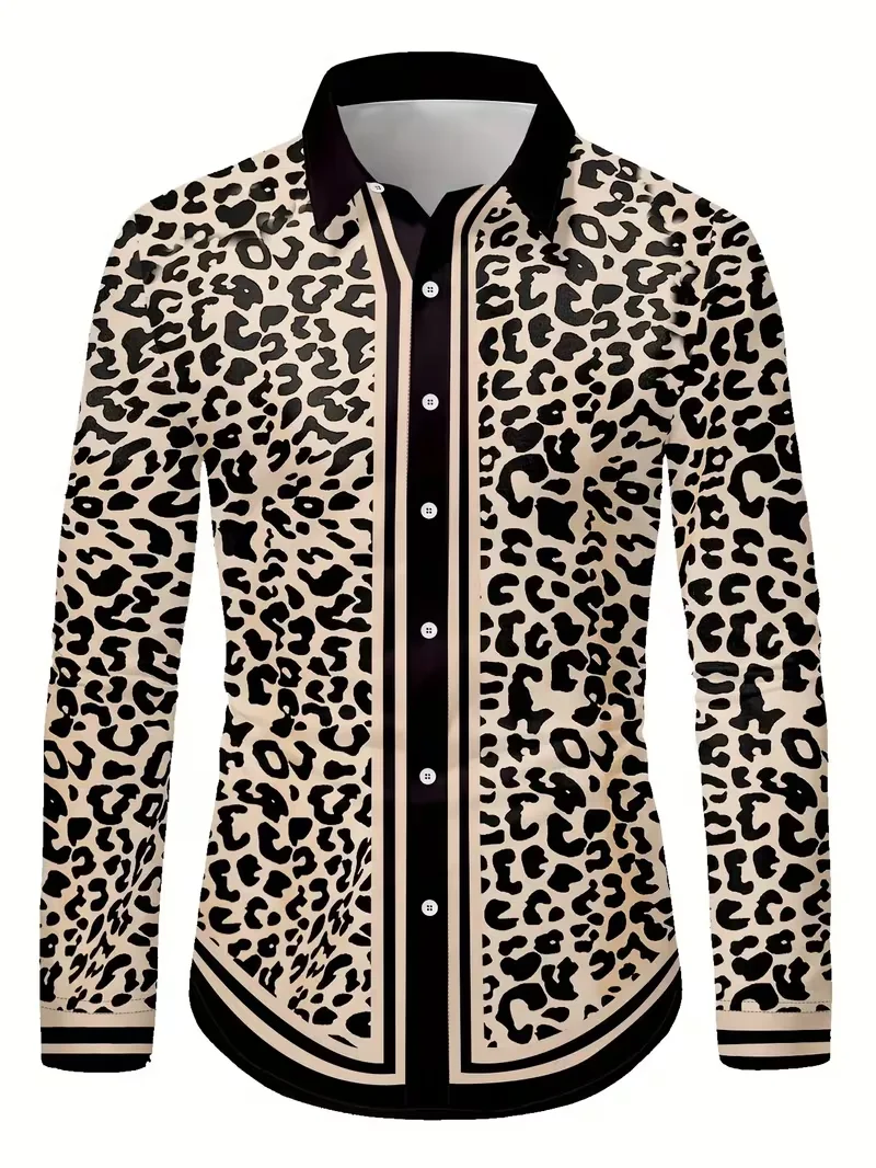 New Style Floral Shirt men's Fashionable Luxury Leopard Print Long Sleeved Shirt Collar Top Paisley Shirt