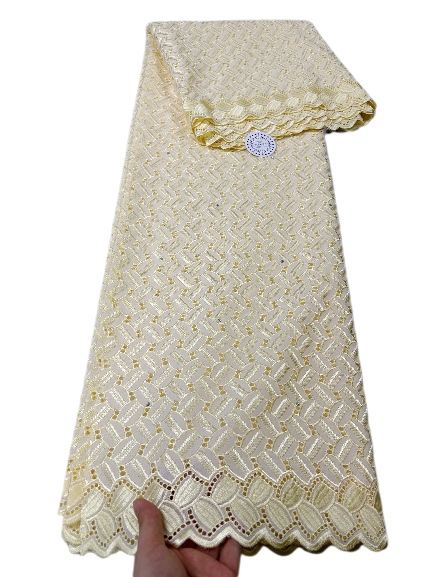 Hot Sale Swiss 100% Cotton Lace Fabric With Stones 2024 High Quality 5Yards African Dry Lace Fabric For Women Party Dresses Sew