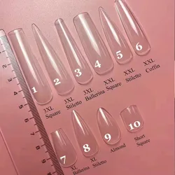 500PCS Clear Various Long 3XL XXL XL Short Square Stiletto Ballet Almond ABS Full Length False Nail Tips Manicure Extension Set