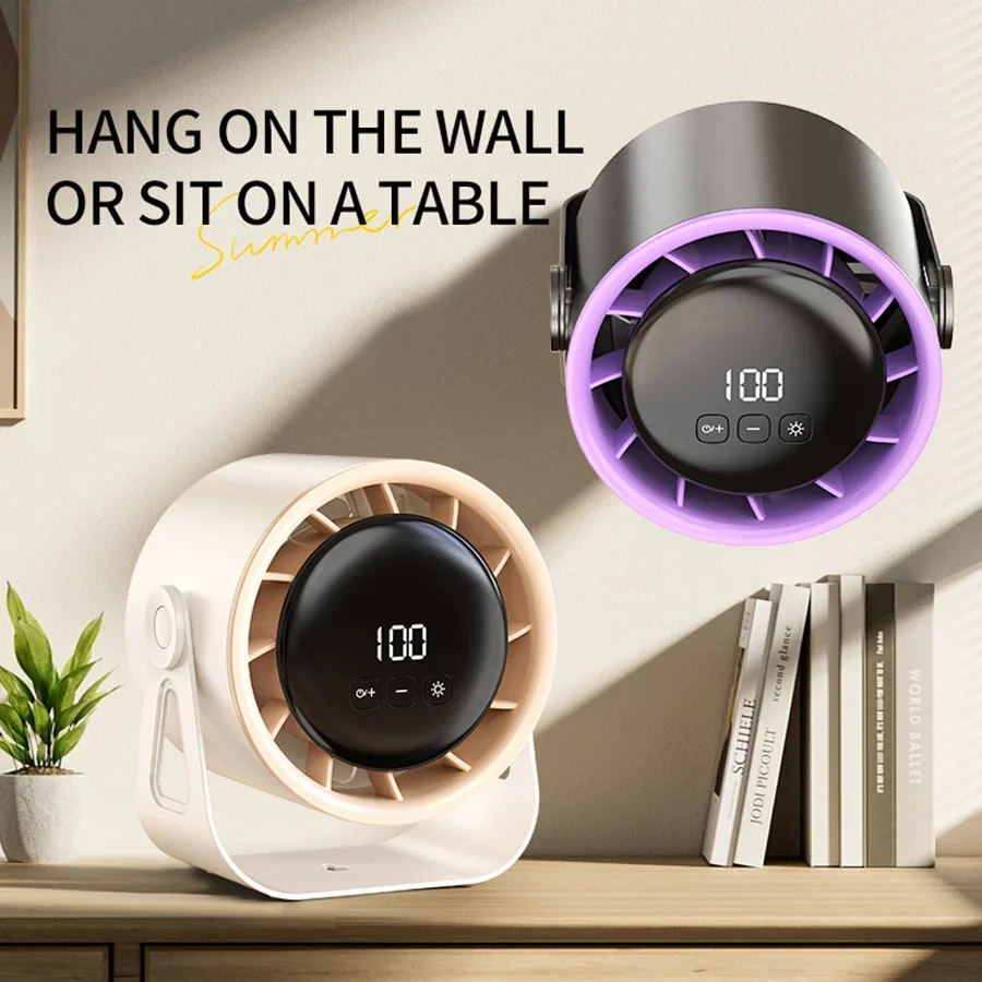 2025 مروحة سطح مكتب جديدة 100 تروس مع شاشة عرض LED ببطارية 4000 مللي أمبير في الساعة 360 °   مروحة محمولة قابلة للدوران هادئة للاستخدام في الصيف