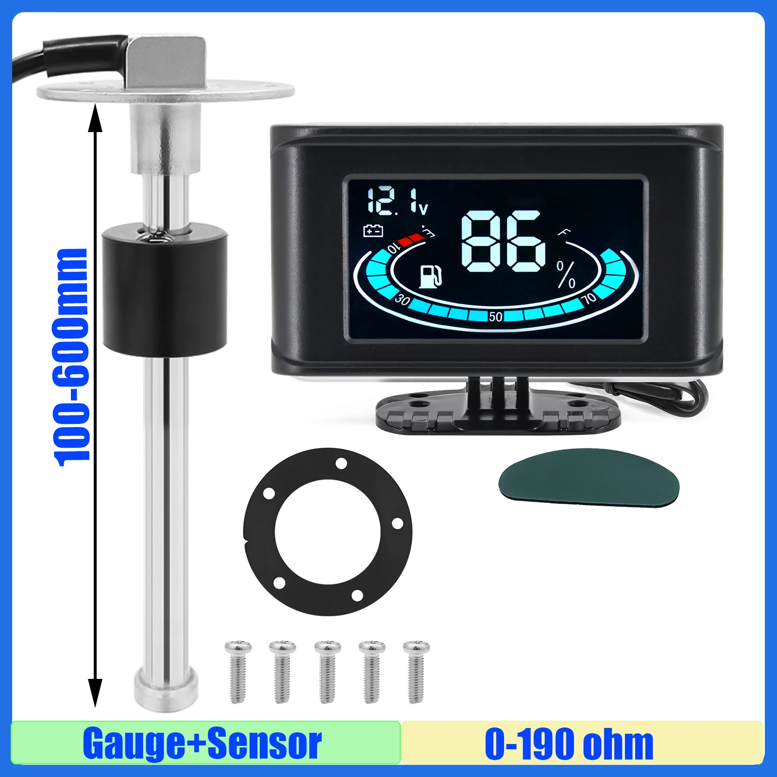 

2 IN 1 Dual Gauge 0-190 ohm Fuel Level Gauge+Voltmeter for Oil Tank Level Sensor 100-600mm for Gasoline Diesel Car Truck 12V24V